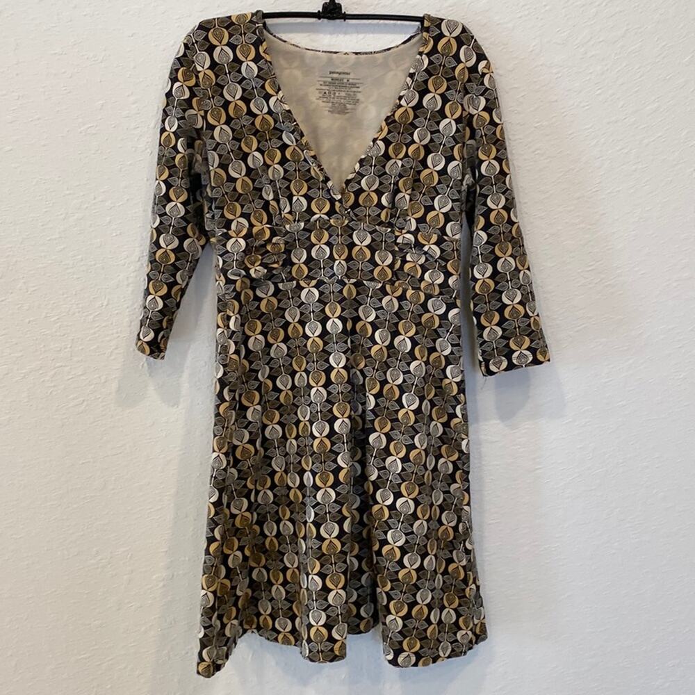 Patagonia Margot 3/4 Sleeve Dress Bijou Dot A-Line Above Knee Hem Sz M Cotton